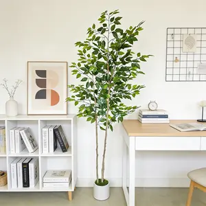 1 Pcs Artificial Double-Trunk Green Banyan Tree, Artificial Plants, 5.25ft-6.89ft tall Realistic plant tree, freestanding decor Suitable for indoor/outdoor Ideal for living room, bedroom and other decorative occasion House Plants Decor