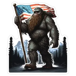 Bigfoot USA Flag Sticker, Patriotic Sasquatch Decal for Car Truck Window, American Outdoor Adventure Sticker, Funny Bigfoot American Decor, USA Independence Gift