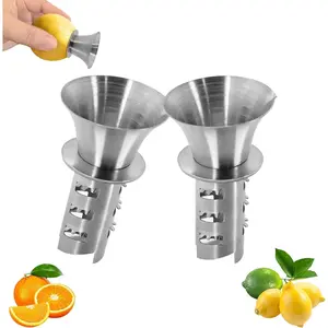 18/8 Stainless Steel Manual Lemon Juicer Squeezer, Easy Squeeze Small Hand Juicer and Reamer, Hand Citrus Juicer and Lemon Pourer, Screw Limes squeezer, Dishwasher Safe (2)