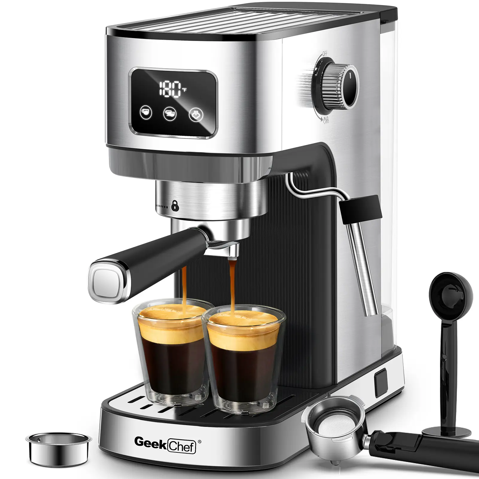 Geek Chef Espresso Machine, Cappuccino & Latte Machine with ESE POD Filter & Milk Frother Steam Wand, Accurate Temperature & Time Control, Compact Coffee Machine for Home,Stainless Steel coffee  machines luxe coffee machine design