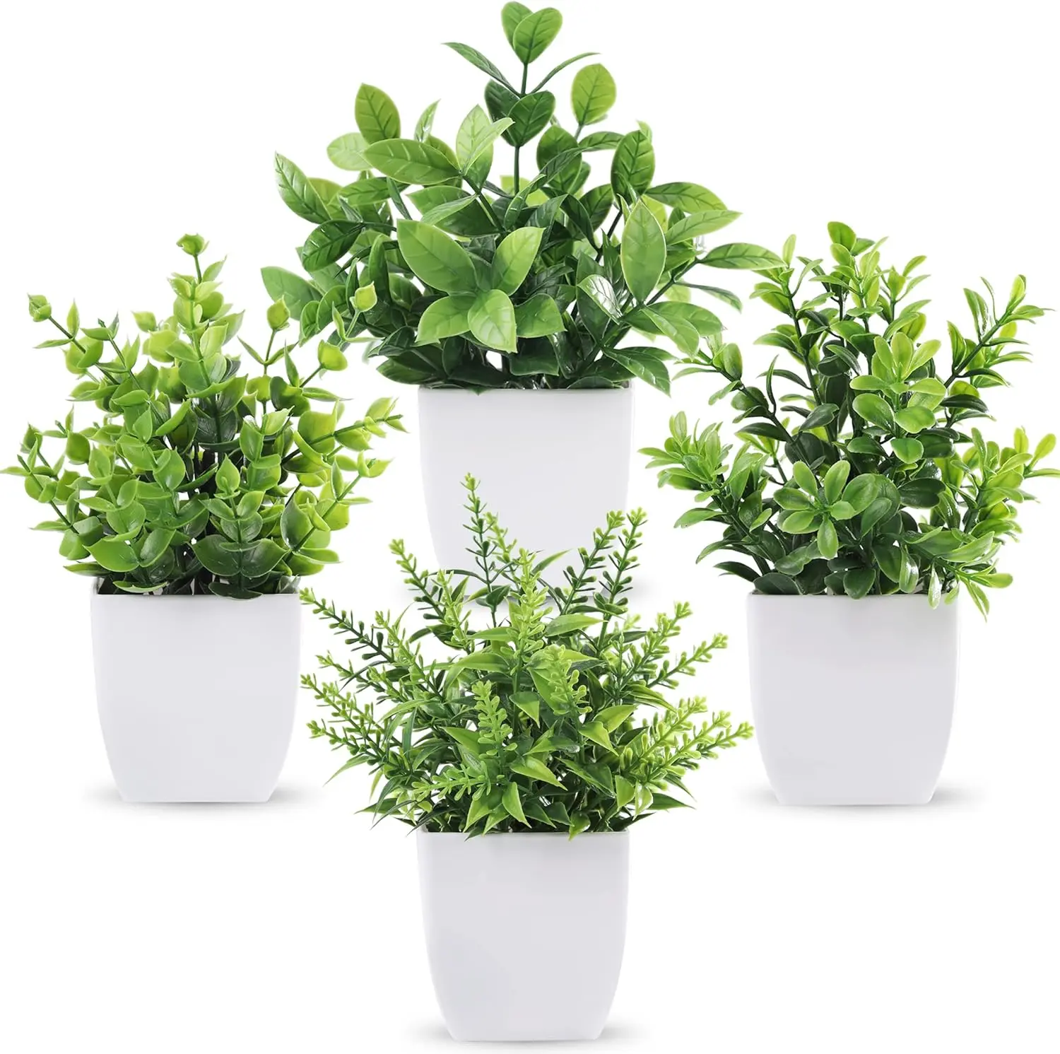 Der Rose 4-Pack Mini Plastic Artificial Faux Greenery Potted Plant Decor - Natural Look All Seasons Fake Plants for Home Decor, Room Tabletop Display (Summerwins Mid Year Sale), Faux Plants