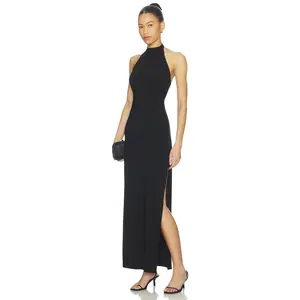 Norma Kamali x Lifestyle Halter Long Dress With Side Slit in Black