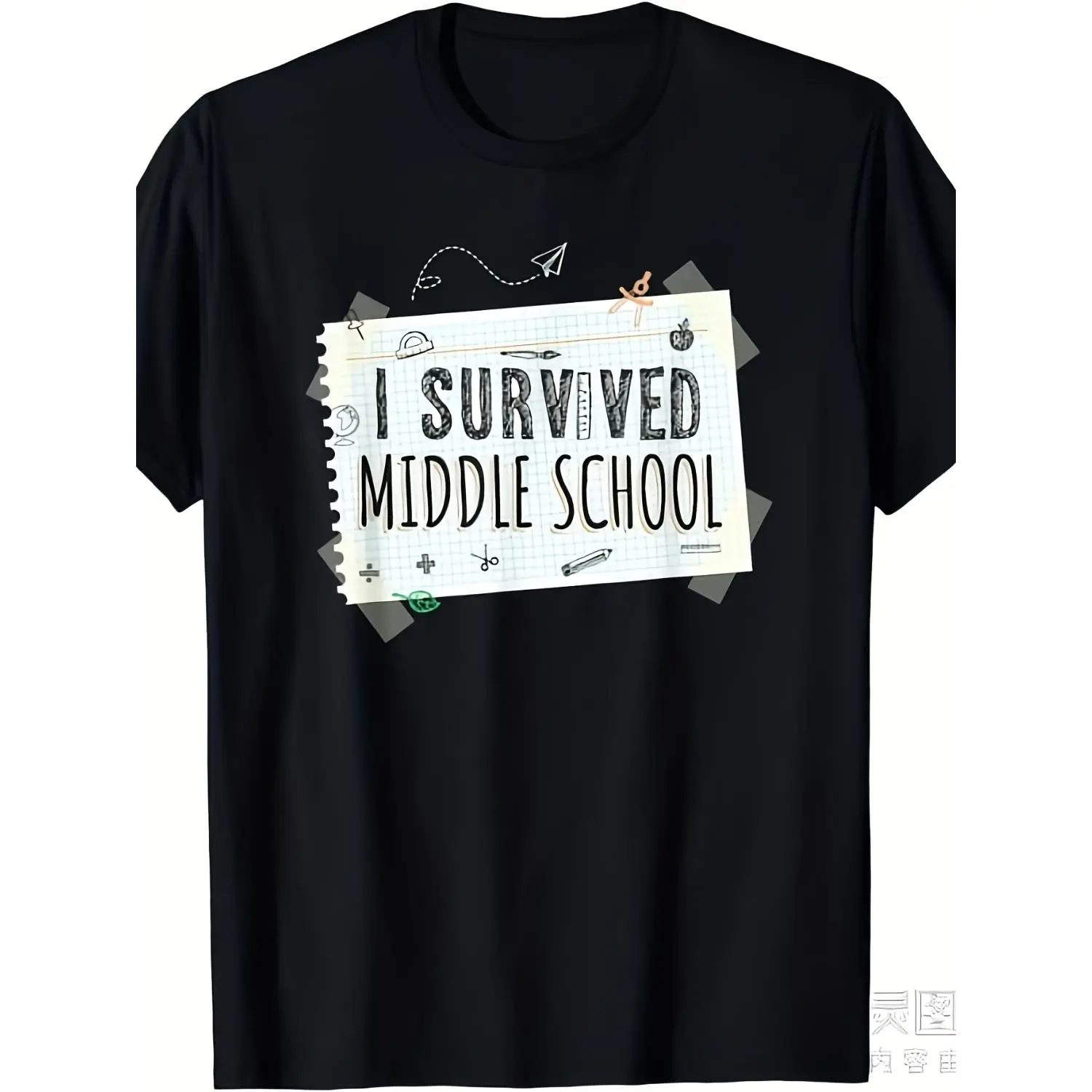 Survive Middle School Graduation Humor Graphic T Shirt for 2025 Unisex Cotton Tee Featuring School Icons and Retro Style Perfect for Summer 2026 Gift