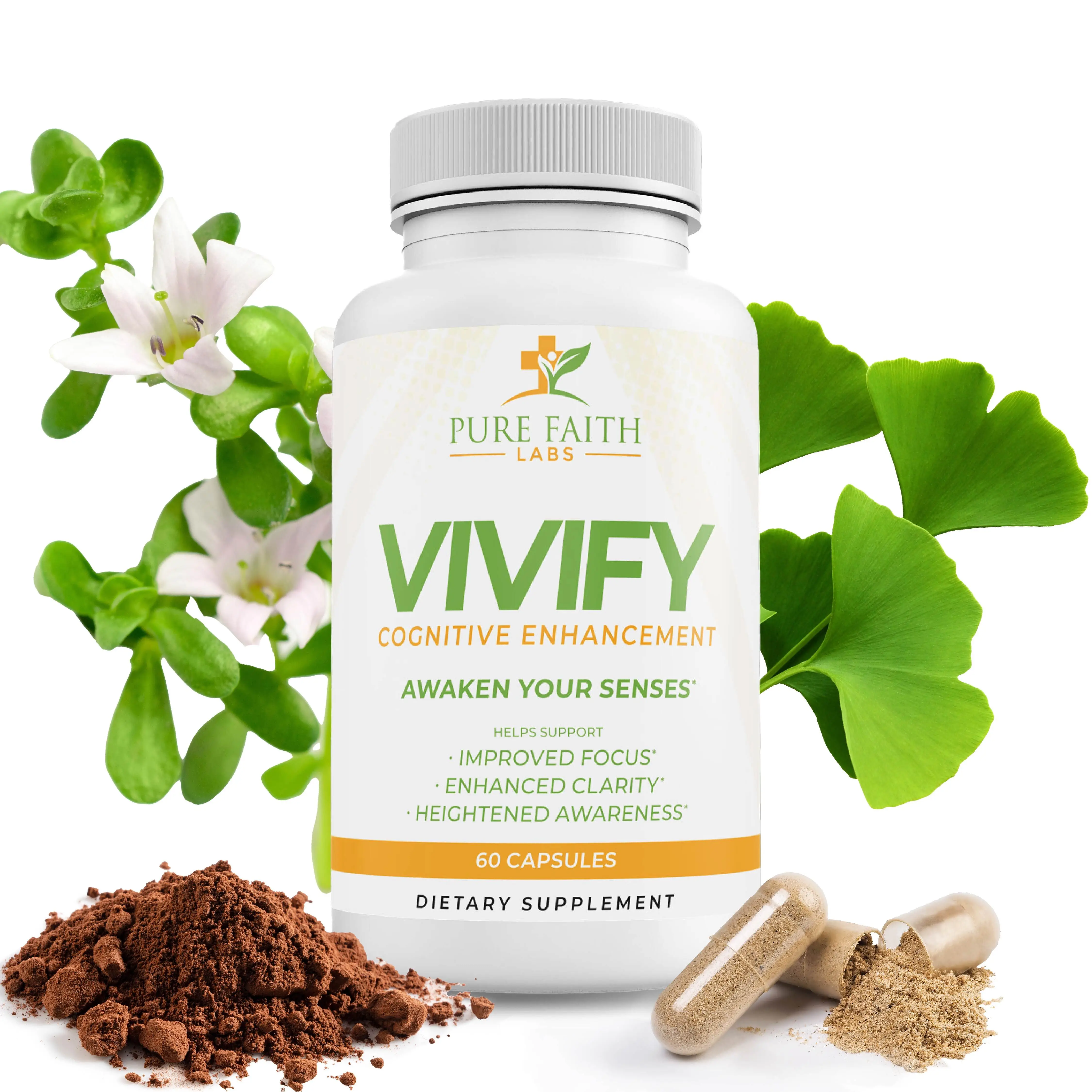 Pure Faith Labs Vivify Brain Booster - Cognitive Enhancement Supplement for Focus Memory & Mental Clarity 60 Capsules Natural Energy Alertness Healthc