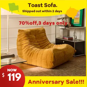 Toastsofa Togo-Style Hand-Tufted Bean Bag Lounge Chair in Plush Linen Fabric with Boneless Caterpillar Design for Living Room Bedroom or Apartment Chic Furniture