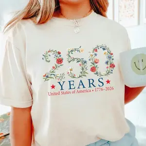 USA 250th Anniversary Floral Shirt, Patriotic Botanical American Flag Tshirt, 1776–2026 Freedom Celebration