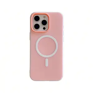 (Case & Nova.) Cute Macaron Color Magnetic Phone Case with Contrast Lens Frame, Compatible with iPhone 17 Pro Max, 16, 15, 14, 13, 12, Soft Shockproof Wireless Charging Protective Cover  2｜（ / ・） junk