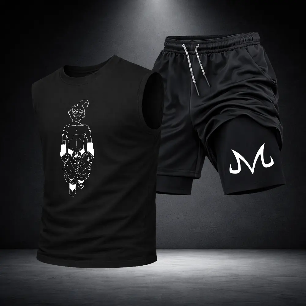 Men’s Black Workout Set Sleeveless Tank Top & Sports Shorts 2-Piece Gym Outfit
