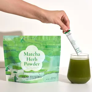 Health King Matcha Herb Powder, EGCG Rich, Adaptogen Blend, First Harvest Ceremonial Grade, High in Antioxidants, Supports Detox ，Metabolism, L-Theanine for Calm Energy, On-the-Go Pack, 28 Single Serve Sticks