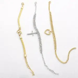 Women’s Rhinestone Charm Anklet, Heart / Cross Pendant Beach Ankle Bracelet, Fashion Sparkly Foot Jewelry for Summer trendy Adjustable Gold