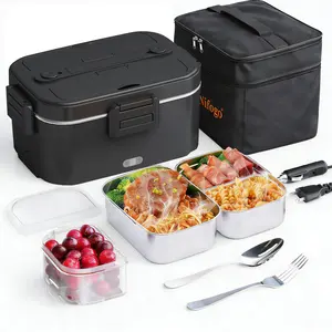 Electric Lunch Box Food Warmer Adult Heated Lunch Box 1.5L 1.8L 100W Food Warmer Lunch Box Portable 12V/24V/110v (For Work/Car/Truck) with Fork, Spoon and Warming Bag