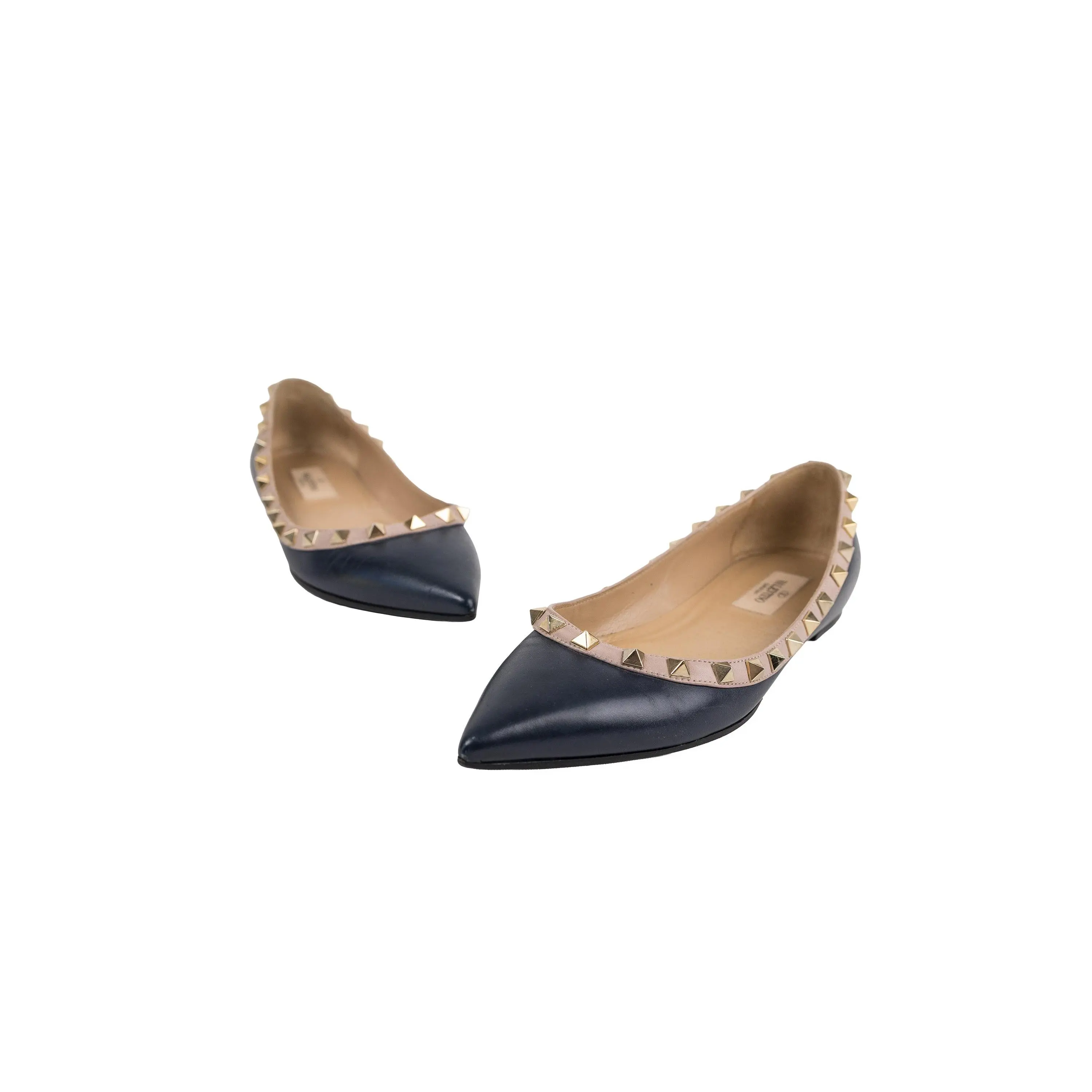 Valentino Navy Blue Leather Rockstud Flat Size 37