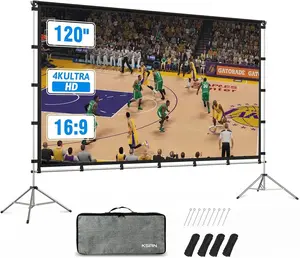 Projector Screen Outdoor, Projector Screen with Aluminum Alloy Stand Portable 120" Foldable Projection Screens, KSAN 10 Feet Indoor Home Theater Movie Screens with Carry Bag for Backyard Movie Night