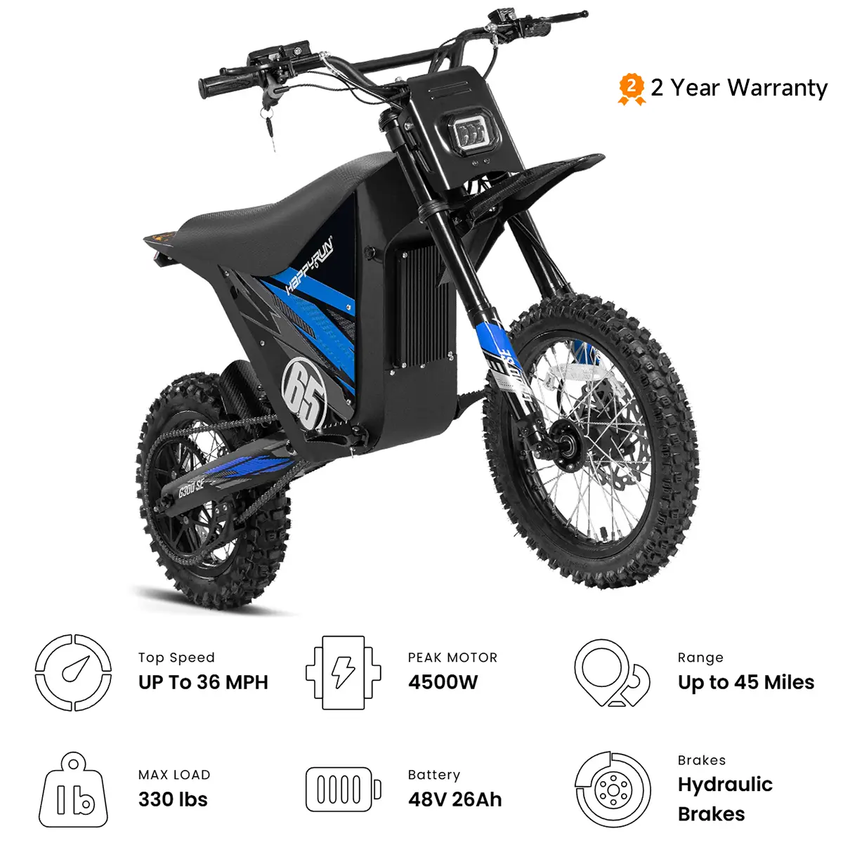 HAPPYRUN G300 SE 4500W Peak Electric  Bike for Adults and Teens, 48V 26Ah Removable Battery, 45 Miles Range, 36 MPH, Hydraulic Disc Brakes & Full Suspension
