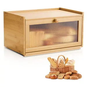 fathersdaygift  VEVOR Double Layer Bread Box for Kitchen Counter, Large Capacity Bamboo Bread Storage Container, Farmhouse Wooden Breadbox for Homemade Bread, Storage Holder Bin with Acrylic Wavy Door Panel, NaturalVEVOR Super Brand Day