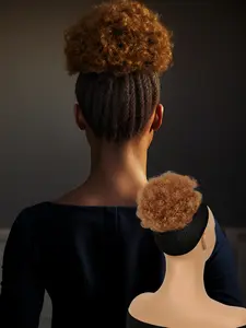 Lehanhair 8-Inch Afro Curly Hair Buns Updo Chignon, Short Curly Wavy Hair Bun, Afro Shaggy Drawstring Ponytail, Synthetic Hair Short Curly Bun for Women