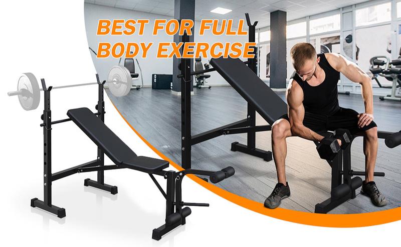 GARVEE Olympic Adjustable Weight Bench Set + Bench Press with Squat Rack + Thickened Metal Tubes + Preacher Curl Pad + Soft Leather Cushion + Foldable Design + Home Gym Use