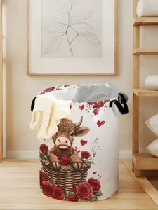 Durable Foldable Laundry Basket with Handle, Large Capacity Bull Pattern Storage Bin, Casual Home Organizer for All Seasons