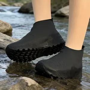 Black Latex Waterproof Shoe Covers - Heavy Duty Anti-Slip Rain Boots for Hiking, Cycling & Daily Use