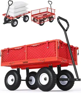 [ FLASH SALE ] Garvee Outdoor Utility Cart Heavy-Duty 400LBS Load 10" Pneumatic Tires Steel Frame Removable Mesh Panels Red Garden Landscaping