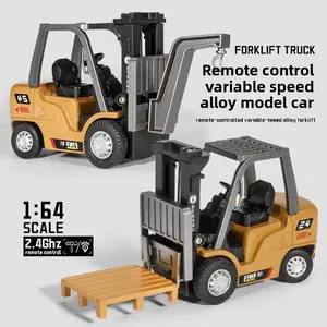 New 1:64 Mini Die-Cast Alloy RC Forklift - Rechargeable 2.4G Adjustable Speed Lifting Construction Vehicle, Perfect Birthday Gift for Kids