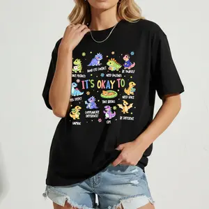 IT'S OKAY To Women's Vintage Style T-Shirt, Short Sleeve Round Neck Casual Top, Suitable for Autumn, Summer and Spring, Daily Wear, Women's Clothing