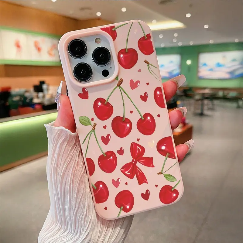 Liquid Cherry Pattern Tpu Phone Case for iPhone 6/7/8/x/XS/XR/XS Max, Shockproof Full Coverage, Perfect Gift for Women & Girls
