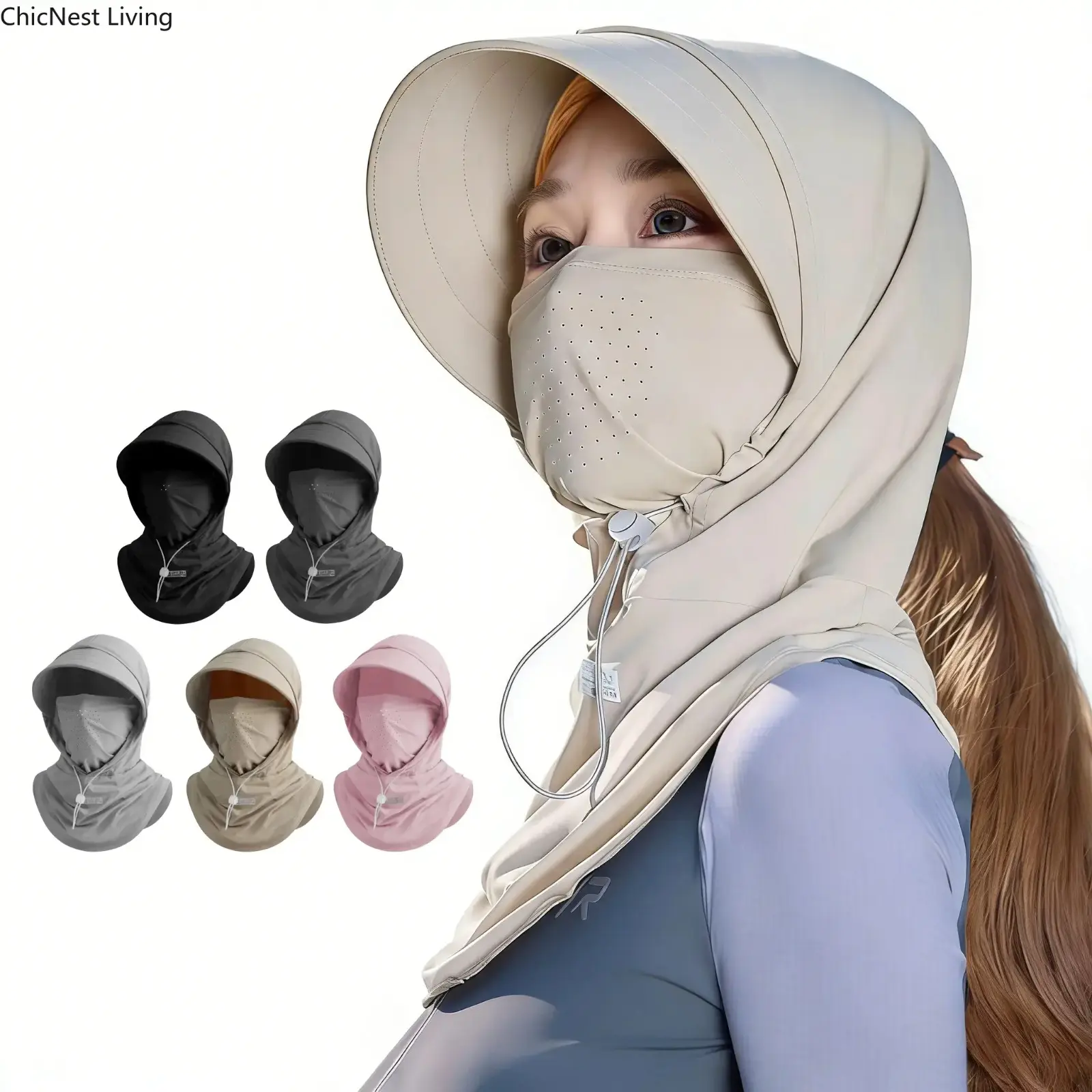 Women's Oversized UPF 90+ UV Protection Balaclava Sun Hat - Hats for Women, UV Blocker, Anti-Ultraviolet, Sun Proof - SunSafeTok OutdoorTok Wide Brim Cooling Hood with Full Face Neck Flap - Birthday Gift for Fishing, Cycling, Oversized Uv Hats