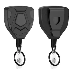 Heavy Duty Retractable ABS Carabiner Keychain - Tactical Triangular Shield Design with Belt Clip & ID Holder |   35lbs High Tensile Steel Cord for Outdoor/Security Use (Black) carabiner