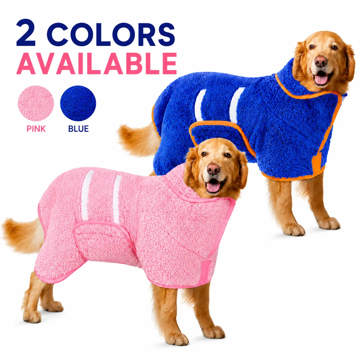 Bienbee Quick-Drying Absorbent Dog Bathrobe - Fleece Fabric Pet Robe with Warmth, Adjustable Velcro Strap, Multi-Size, All-Season, Machine-Washable Dog Apparel