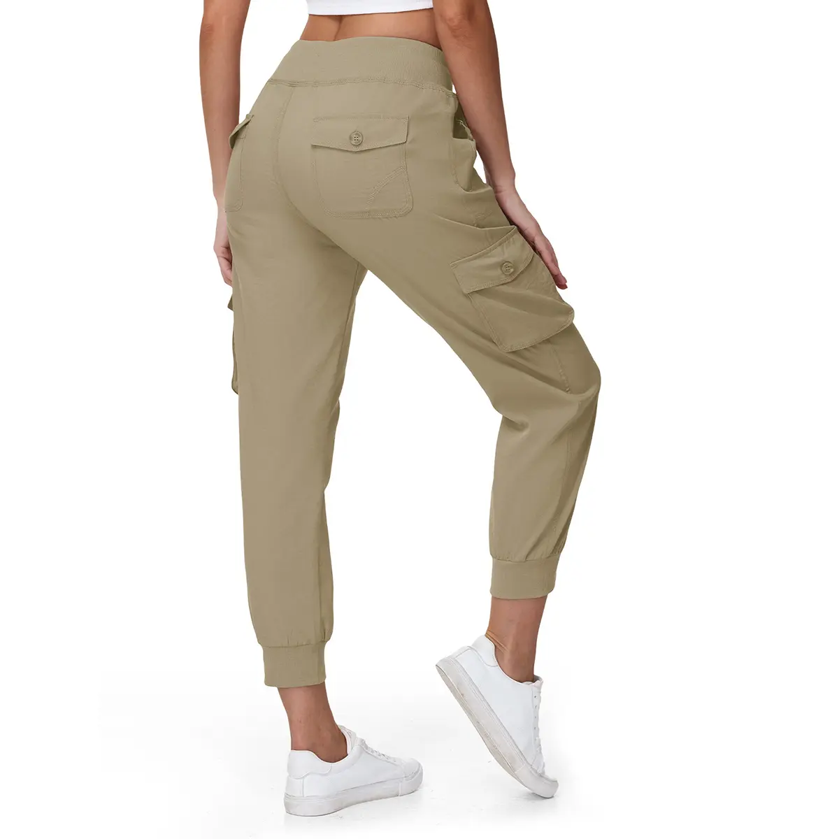 TBMPOY Women's Lightweight Stretchy Cropped Drawstring Drip Dry Sports Joggers, Quick Dry Outdoor Hiking Cargo Pants with Pockets for Travel, Sports Activities