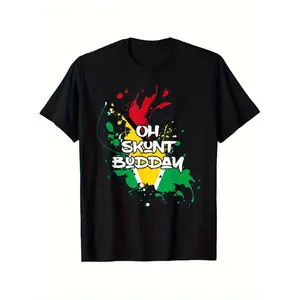 Guyana Flag T-Shirt with Oh Skunt Biddem Print - 100% Cotton Casual Fit S-XXXL, Black Short Sleeve Shirt with Guyana National Colors & Cultural Pride Design - Unique Gift for Men,, Dad, Mom, Guyanese Heritage Apparel