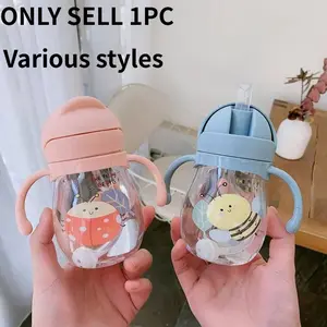 Portable Baby Water Bottle, 1pc Cute Cartoon Design Straw Cup with Handle, Training Drinking Cup for Kids, Drinkware for Home Office School