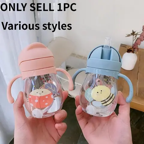 Portable Baby Water Bottle, Learning Drinking Bottle, 1pc Cute Cartoon Design Straw Cup with Handle, Training Drinking Cup for Kids, Transition Sippy Cup, Toddler Sippy Cups, Drinkware for Home Office School Travel, Sippy Cup