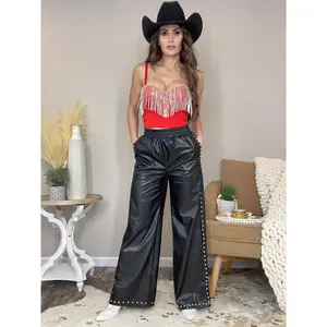 Metal Accent Leather Pants