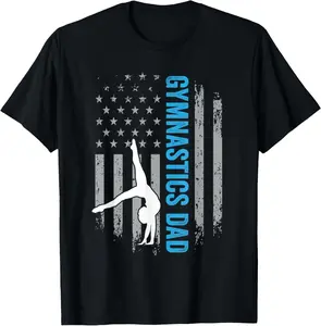 100% Cotton Fashion Garment Gymnastics Dad Gymnast Father Parent American Flag Sports T-Shirt