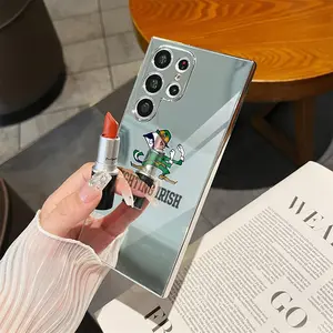 Team N-Notre Dame Fighting Irish Phone Case Electroplated Metal Frame Case for Smartphone Samsung Galaxy S25 S24 S23 Ultra, Mirror Tempered Glass Back Cover, Shockproof Anti Scratch Slim Protective Case with Matte Finish and Camera Protection