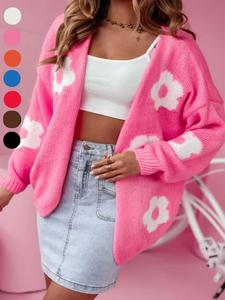 【plus size】 floral print cardigan, lady casual loose fit longsleeves knitwear for fall, women's plus size clothing for everyday daily wear, winter clothing for women, womenswear, lightweight cardigan sweater