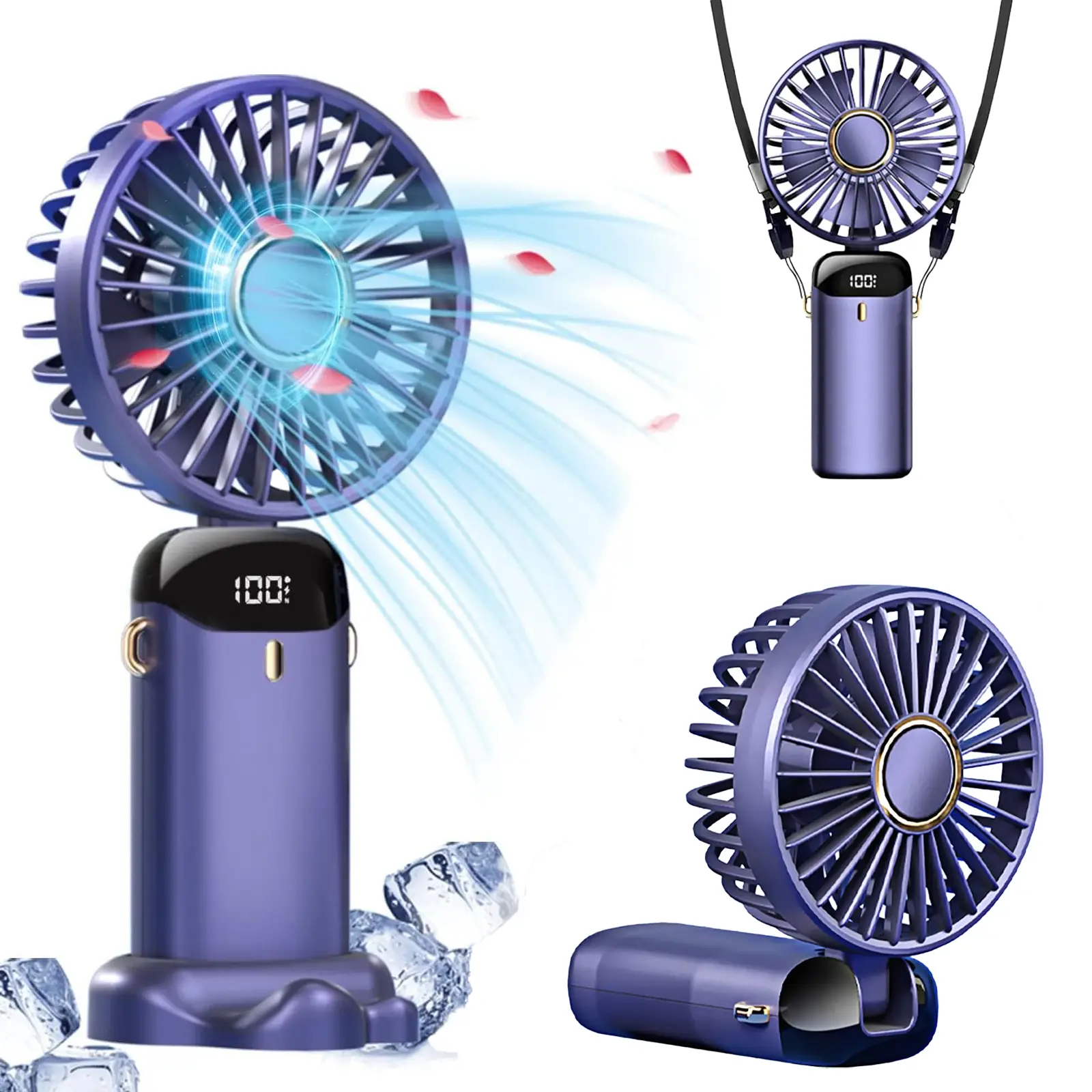 Portable Handheld Fan,8 Hours, Digital Display, 5 Speeds, USB Rechargeable Cooling Fan, Adjustable Fan for Home Office School Travel, Room Accessories