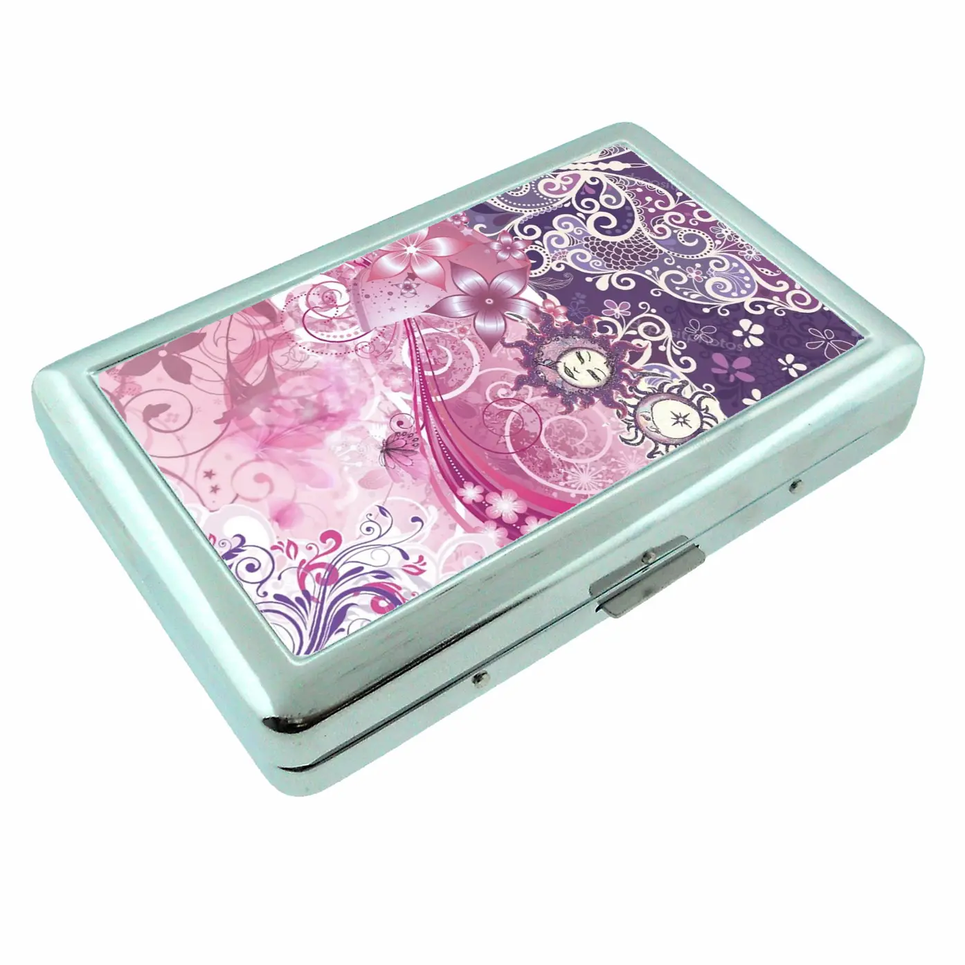 Violet Celestial Floral Metal Case Wallet