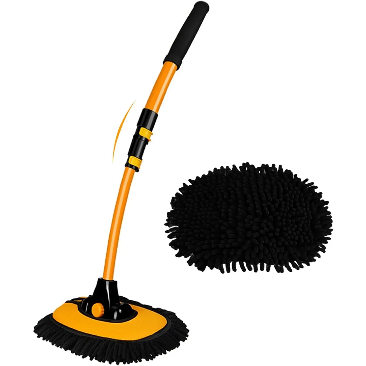 15° Curved Caravan Van Truck Boat RV Roof Cleaning Brush with 43" Telescopic Aluminum Alloy Long Rod Soft Chenille Head Scratch Free Ideal for Car Washing