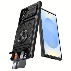 for Samsung Galaxy S26 Ultra S25FE S25 Ultra S25 Edge S24 S23 FE Ultra Plus A17 A27 A57 A56 A55 A36 A35 A26 A25 5G 4G Series Cover Casing, Heavy Duty Shockproof 360° Rotating Metal Stand Mobile Phone Hard Shell with Hidden Dual Card Slot Design