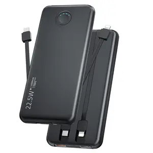 citicr Built-in 2 cables, 12000mAh-portable charger, power bank, QC3.0 PD20W fast charging, 5 output ports battery pack, suitable for travel & work