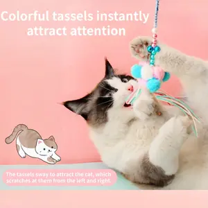 Interactive Cat Teasing Stick with Fur Ball Tassel, for Relieving Boredom (Blue)