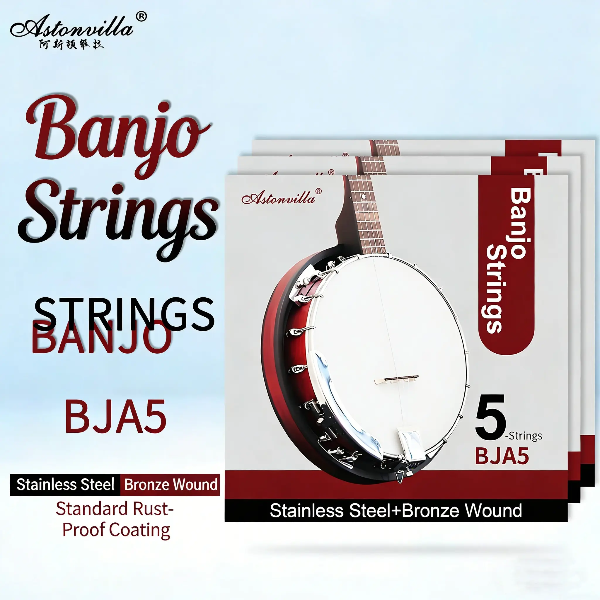Astonvilla Bja5 Five-String Banjo Strings Bronze Wound Set, Durable Replacement Strings for Practice and Performance, PVC Bag Included