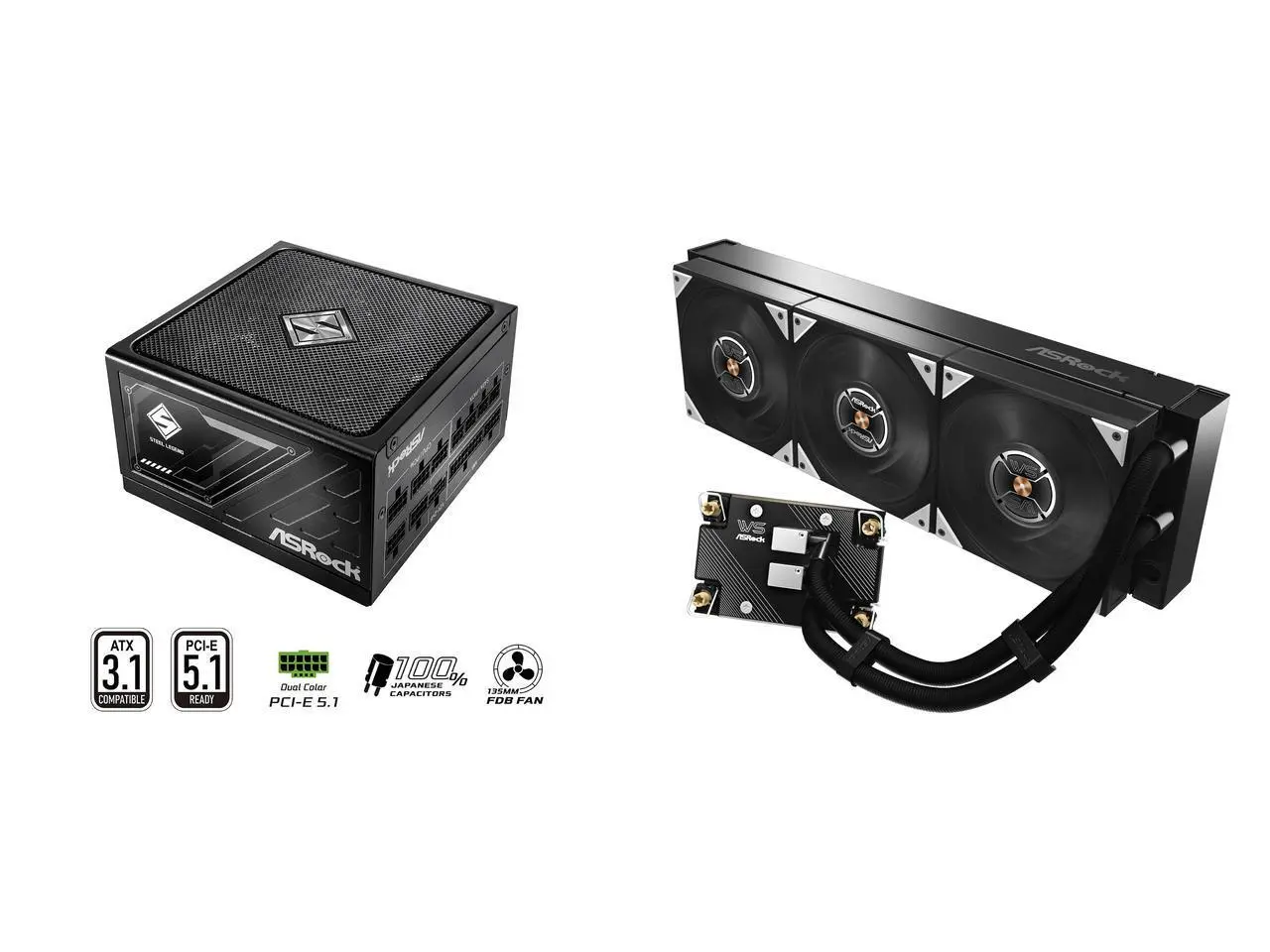 ASRock SL-850G 850W Power Supply ASRock WS XE 360D 360mm AIO Liquid CPU Cooler for Intel Xeon LGA 4677/4710, Dual-Pump Redundancy with Buzzer Alarm, Brazed Full-Copper Cold Plate, IP54-Rated Fans, 6-Year Warranty