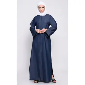 Stylish Denim Fabric Abaya with Side Slits and Hook Button