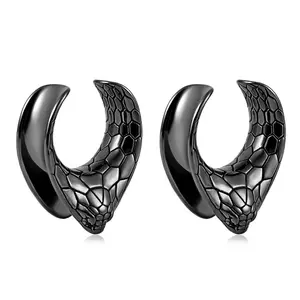 OIDEA 0G 316L Stainless Steel V-Snake Saddle Ear Plug Tunnel Gauge, 8MM Black Body-Safe Piercing Jewelry, 1 Pair