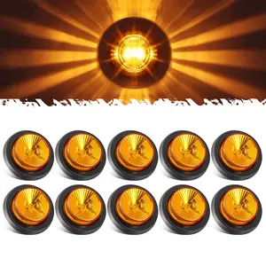 Partsam 10Pcs 2.5 inch Round Amber 8 LED Trailer Marker Lights, Clearance Light with Pigtail and Grommets for Camper RV Semi-trucks Flatbeds