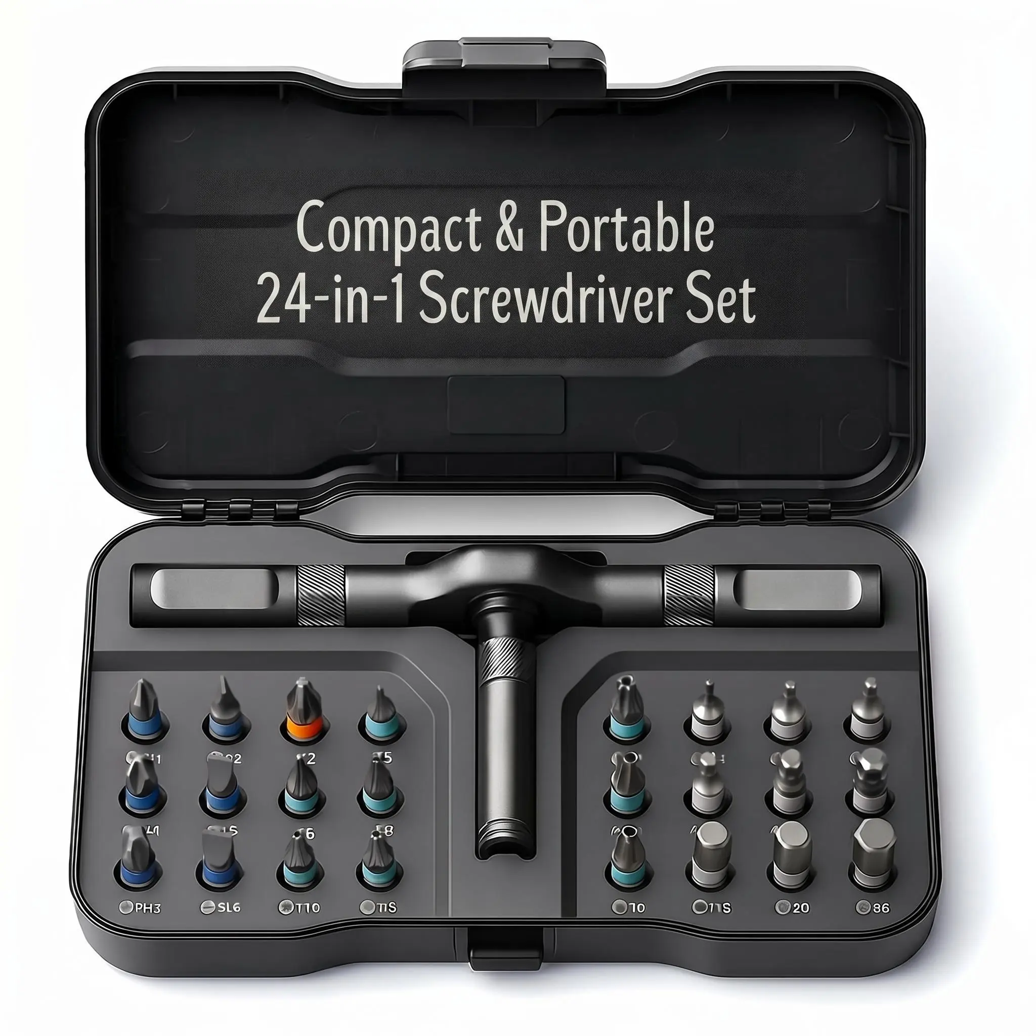 2026 New 24-in-1 Modular High Magnetic Ratcheting Screwdriver Set - Switchable Shape, DIY-Focused, Detachable Handle Mini Tool for Electronics, Home Improvement